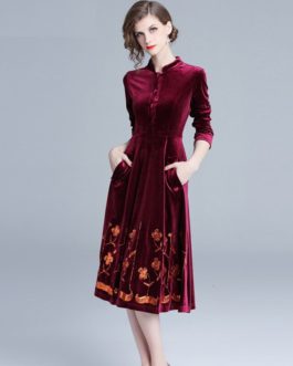 Velvet Embroidery Elegant Vintage party dress
