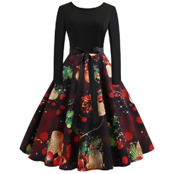 Vintage Long Sleeves Printed Pin Up Dress - Power Day Sale