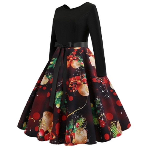 Vintage Long Sleeves Printed Pin Up Dress - Power Day Sale