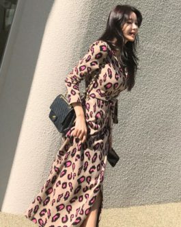 Vintage Print Leopard Long Dress