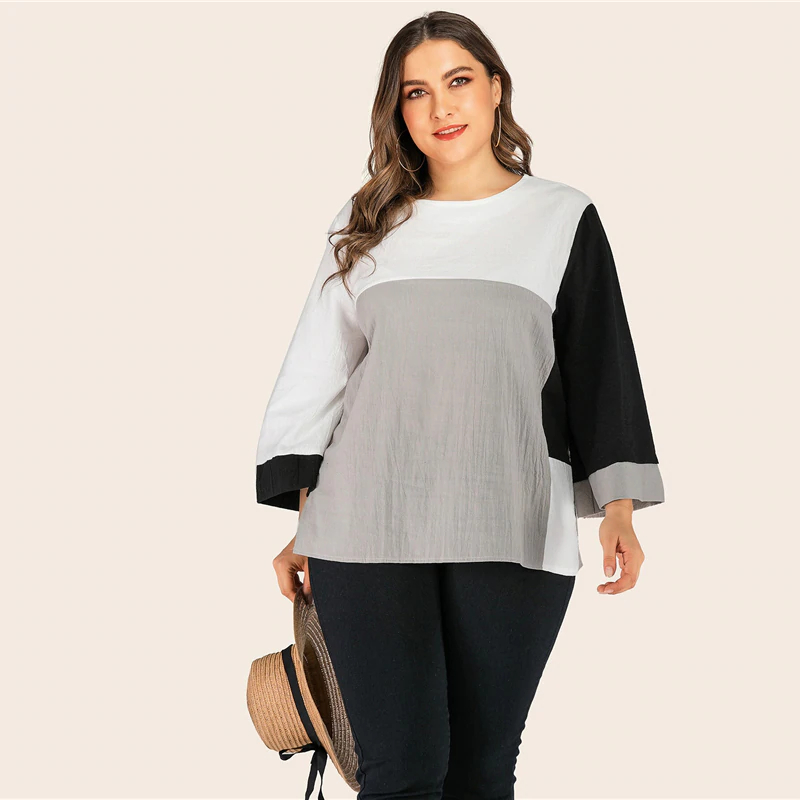Bell Sleeve Casual Abaya Plus Size Blouses - Power Day Sale