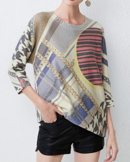 Cosy Jewel Neck Crochet Geometric Stretch Pullover Sweater