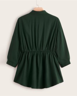 Front Smock Peplum Casual Plus Size Long Blouses