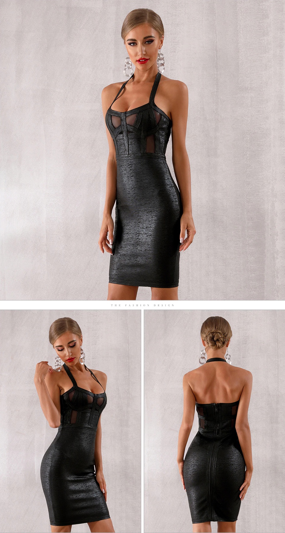 Halter Lace Backless Bodycon Celebrity Party Dress 10