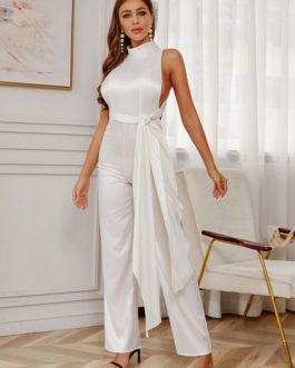 Knotted Halter Flared Sexy High-Waist Cross Backless Jumpsuit