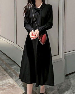 Jewel Neck Knotted Long Sleeves Acrylic Oversized Shirt Dresses