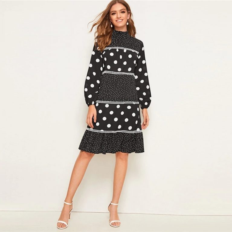 Long Sleeve High Waist Elegant Knee Length Dresses Power Day Sale