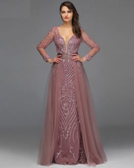 Sequined Sparkle Long Sleeve Beading Evening Gowns