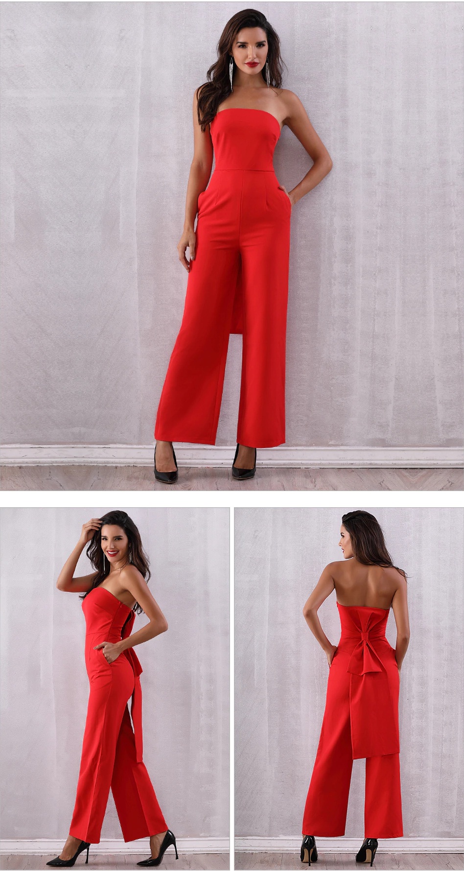 Sexy Elegant Strapless Bow Celebrity Runway Jumpsuits 10