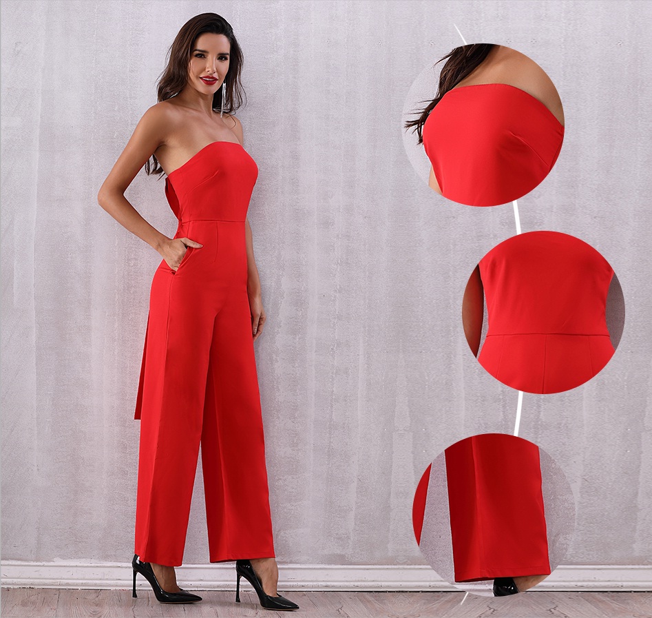 Sexy Elegant Strapless Bow Celebrity Runway Jumpsuits 9