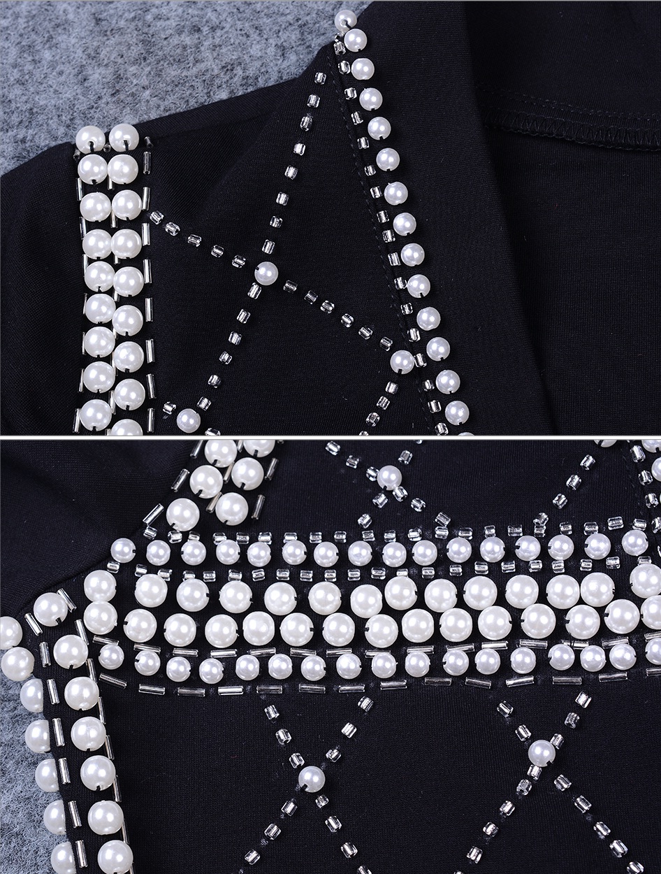 Sexy Long Sleeve Beading Pearls Celebrity Bodycon Dress 12