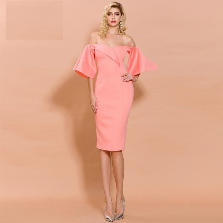 Sexy Slash Neck Short Sleeve Bodycon Dresses - Power Day Sale