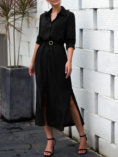Turndown Collar Buttons Long Sleeves Shirt Dresses - Power Day Sale