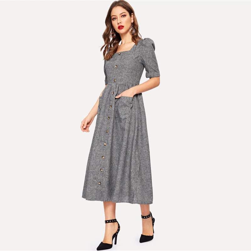 fit and flare maxi dress with sleeves