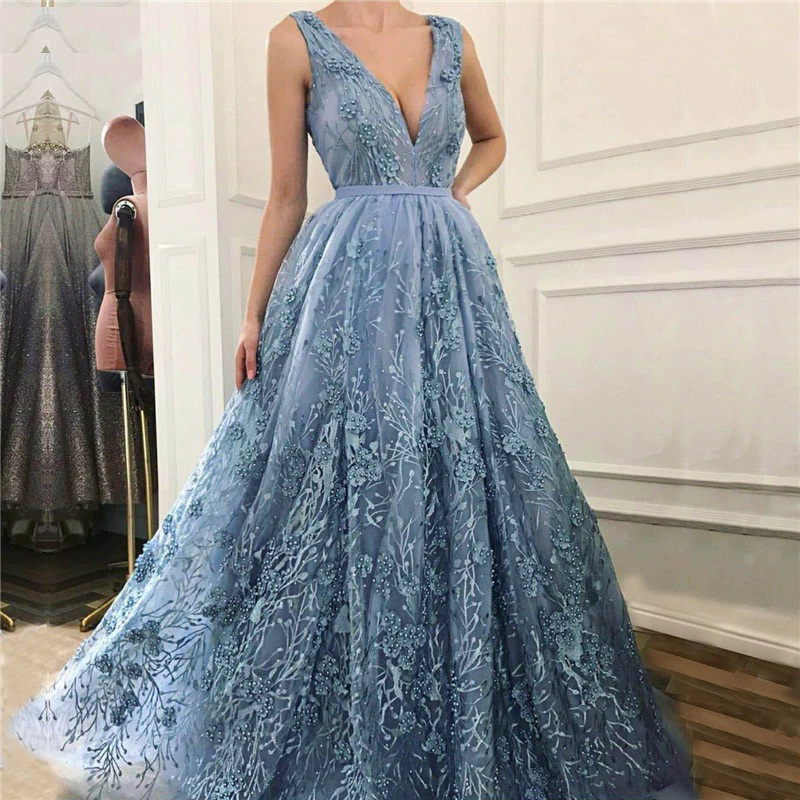 Beaded Lace Formal Evening Prom Party Gown - Power Day Sale