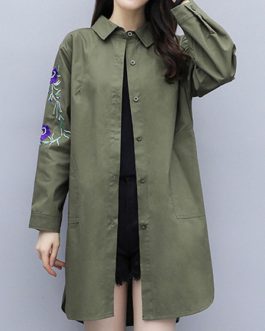 Floral Print Turndown Collar Embroidered Casual Layered Wrap Coat