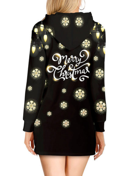 Hoodie Christmas Print Oversized Long Sleeves Sweatshirt - Power Day Sale