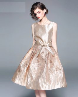 Jacquard Elegant Sleeveless Short Dress