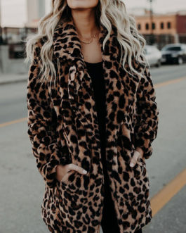 Leopard Long Sleeves Leopard Print Oversized Faux Fur Coats