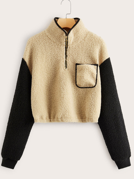 Long Sleeve Two Tone Zipper Sweatshirt - Power Day Sale