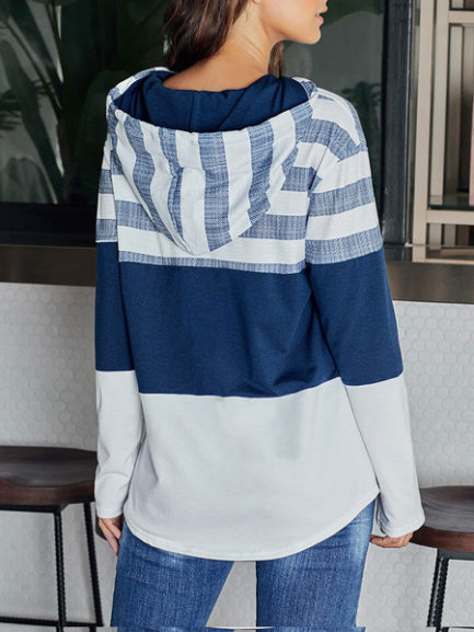 Long Sleeves Color Block Hooded Outerwear Sweatshirt - Power Day Sale