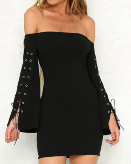 Long Sleeves Split Front Sexy Off The Shoulder Layered Bodycon Dresses