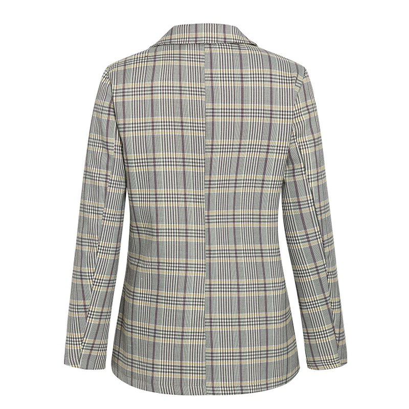 Office ladies plaid double breasted Casual streetwear blazer - Power ...