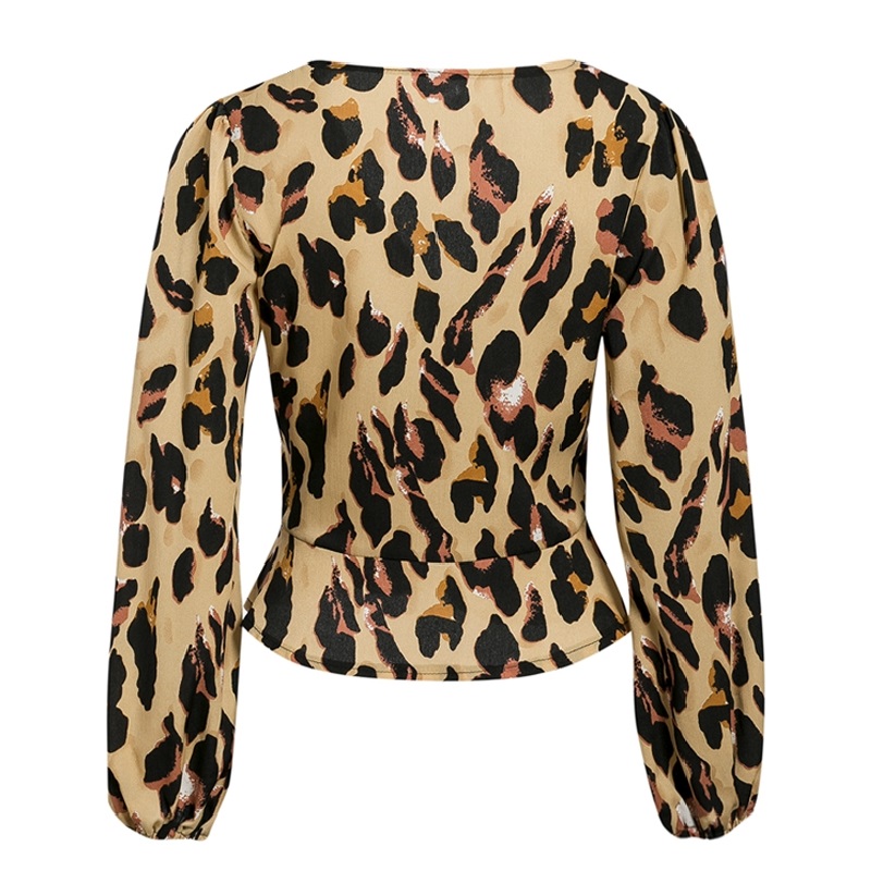 Casual Sexy V-Neck Long Sleeve Leopard Blouse - Power Day Sale