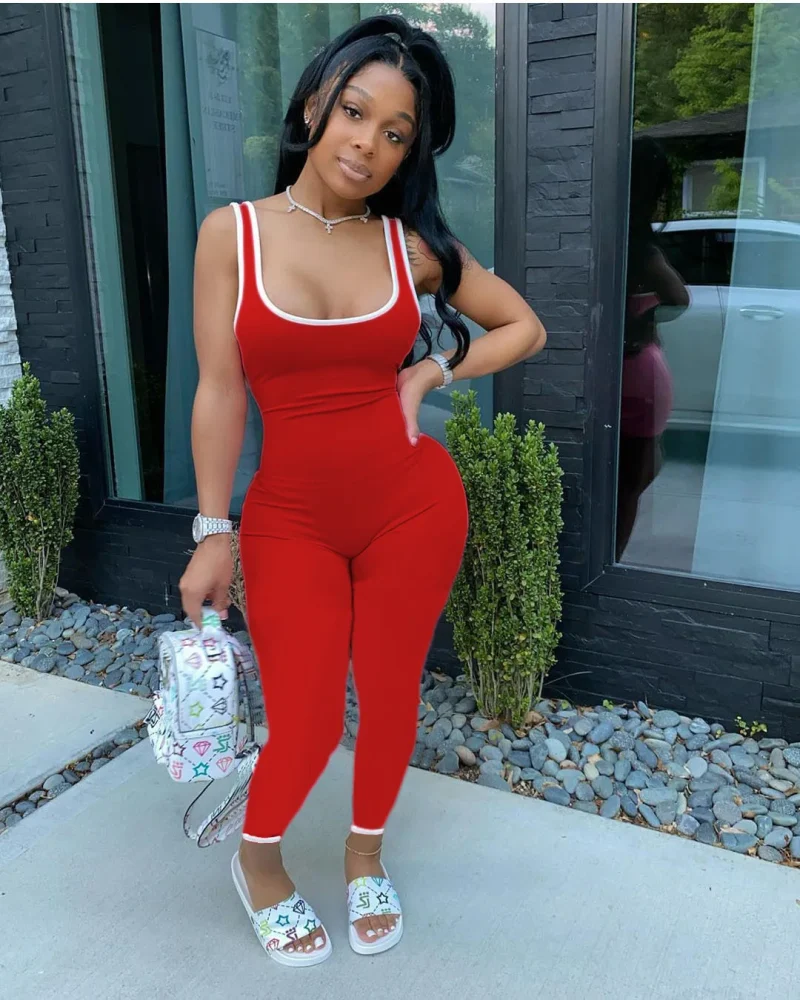 Sport Striped Splicing Bodysuit O-neck Skinny Bodycon Jumpsuit Party One Piece Romper