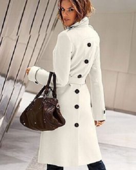 Trench Coat Long Sleeve Front Button Overcoat