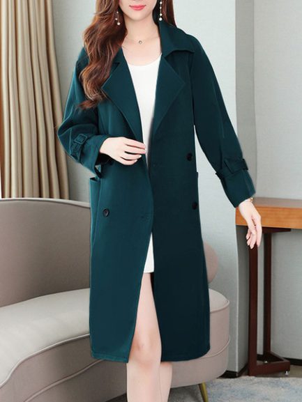 V Neck Long Sleeves Buttons Layered Casual Coat - Power Day Sale