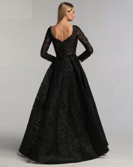 V-Neck Sexy Flowers Beading Long Sleeves Evening Gowns