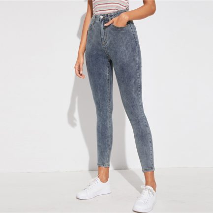 Zipper Fly Streetwear Mid Waist Buttoned Skinny Casual Denim Jeans ...