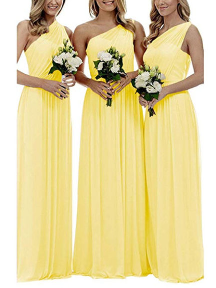 A Line Chiffon One Shoulder Floor Length Prom Bridesmaid Dresses ...