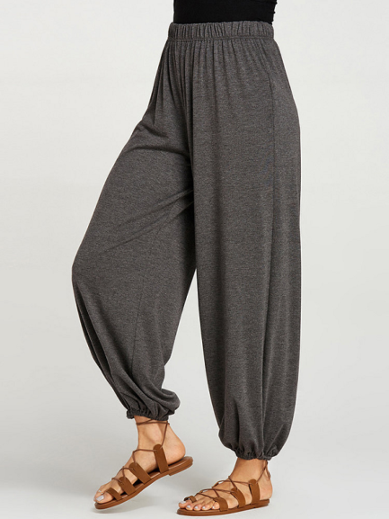 Casual Solid Color Elastic Waist Plus Size Yoga Pants - Power Day Sale