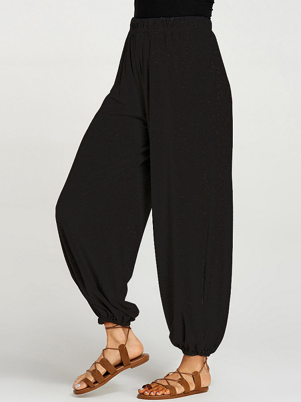 Casual Solid Color Elastic Waist Plus Size Yoga Pants - Power Day Sale