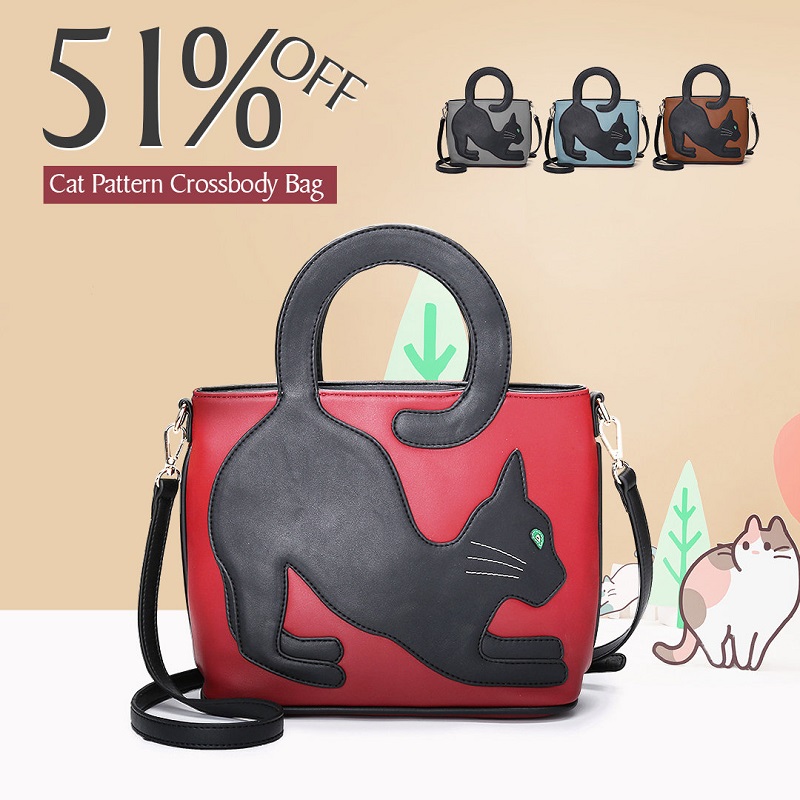 Women Cat Pattern Handbag Crossbody Bag - Power Day Sale