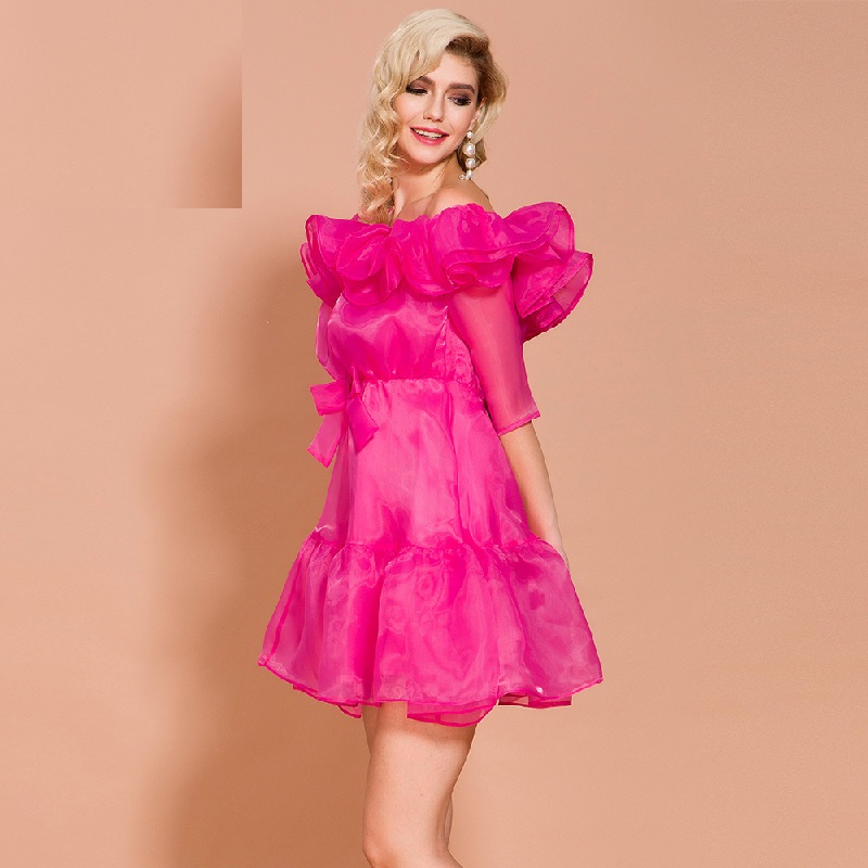 Elegant Solid Color Ruffles Mini Dress - Power Day Sale