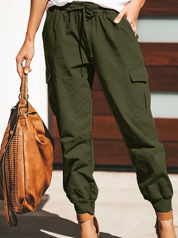 Fashion Solid Color Pocket Cargo Pants - Power Day Sale