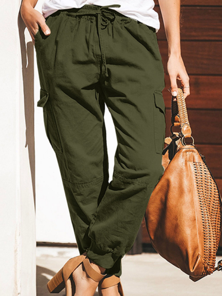 Fashion Solid Color Pocket Cargo Pants - Power Day Sale