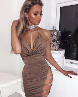 Halter Cut Out Rhinestones Backless Party Dress
