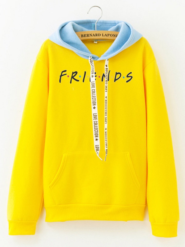 Letter Print Long Sleeve Drawstring Casual Hoodie - Power Day Sale