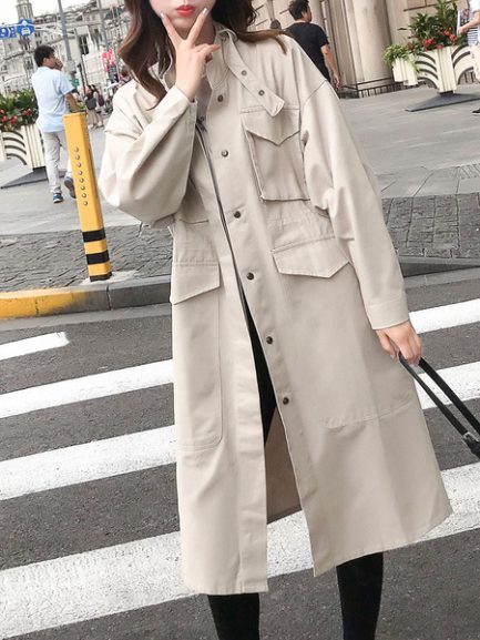 Oversized Trench Coat Turndown Collar Overcoat With Pockets - Power Day ...