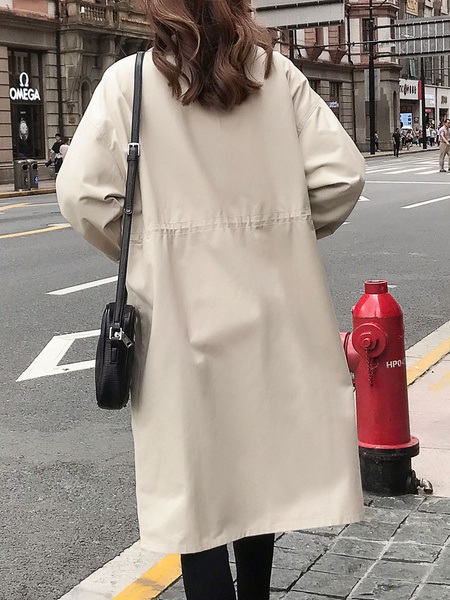 Oversized Trench Coat Turndown Collar Overcoat With Pockets