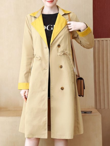 Oversized Trench Coat Two Tone Turndown Collar Pockets Casual Coat ...