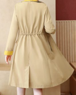 Oversized Trench Coat Two Tone Turndown Collar Pockets Casual Coat