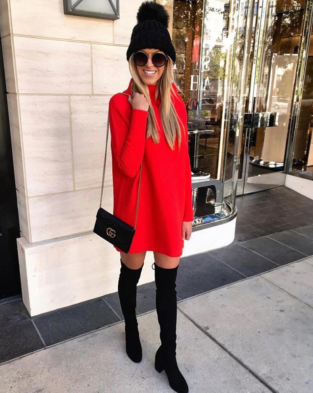 Solid Color Fashion Long Sleeve O Neck Mini Dress - Power Day Sale