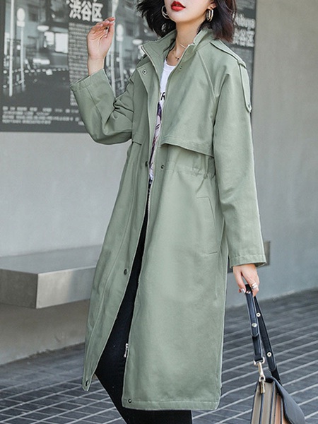 Stand Collar Buttons Casual Long Sleeve Wrap Coat - Power Day Sale