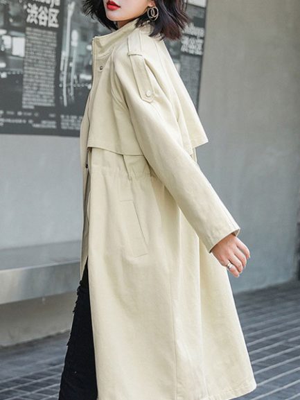 Stand Collar Buttons Casual Long Sleeve Wrap Coat - Power Day Sale