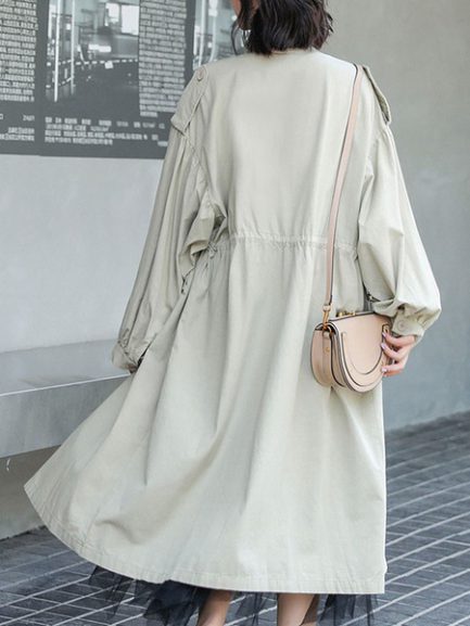 Stand Collar Long Sleeves Casual Coat - Power Day Sale